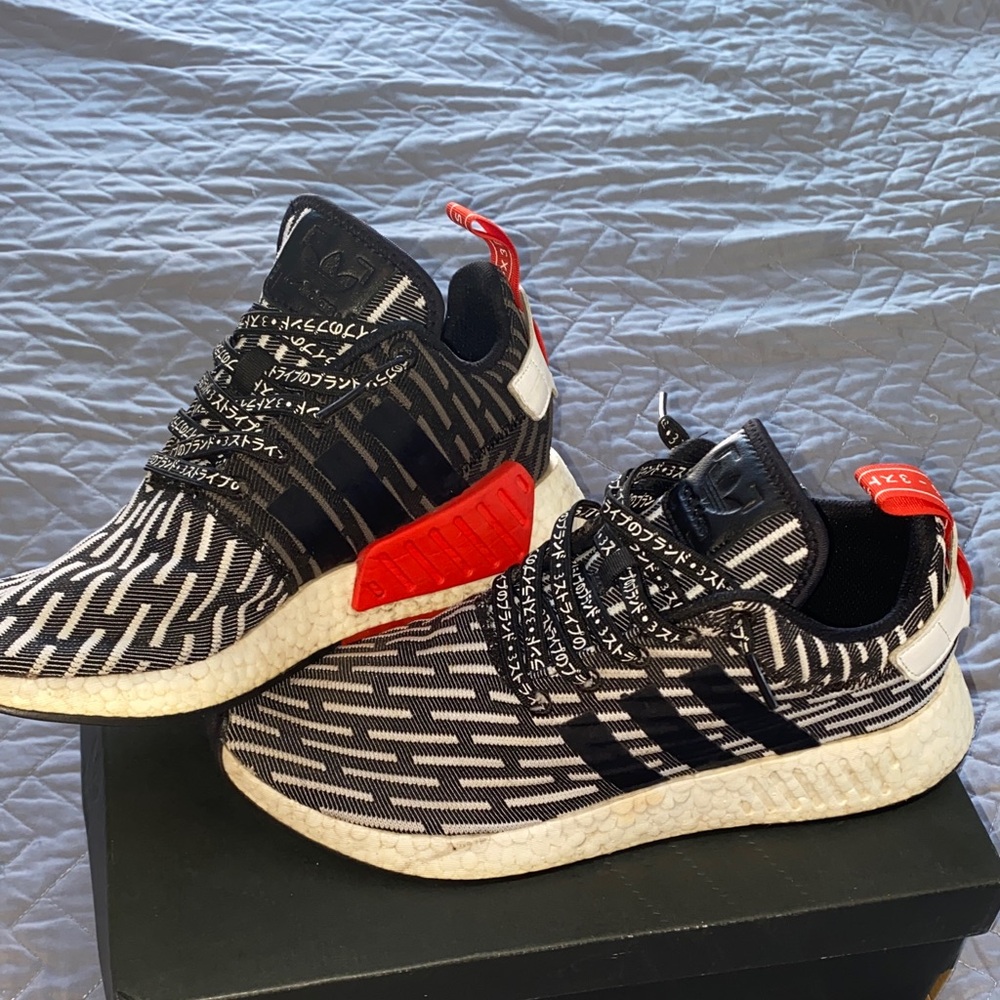 Adidas NMD r2 Black and Red Men's Sneakers - custom laces